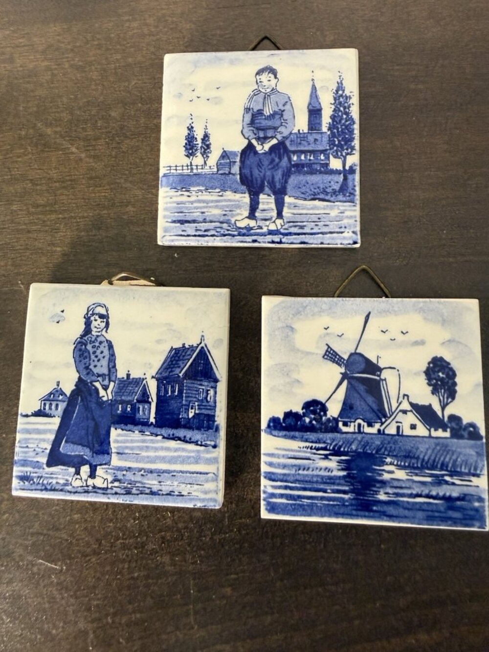 Vintage Lot Of 3 Handpainted DELFT BLUE TILES 2"